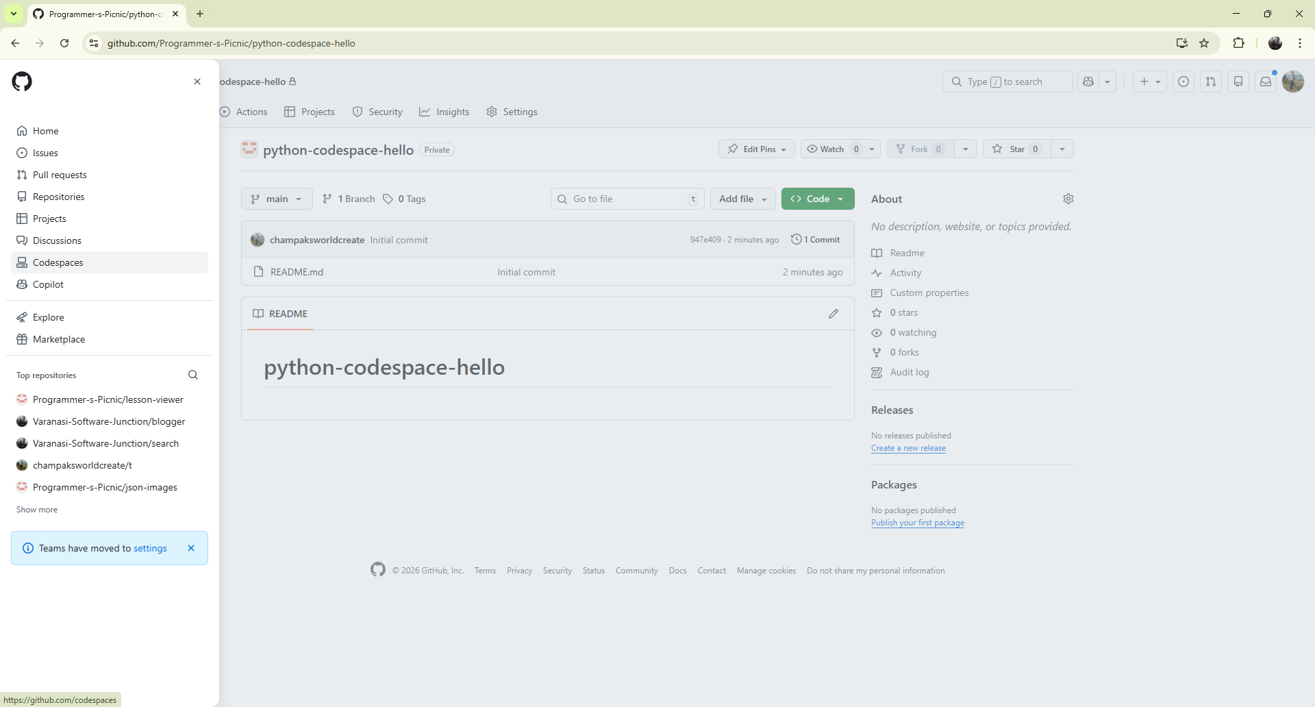 Create codespace placeholder